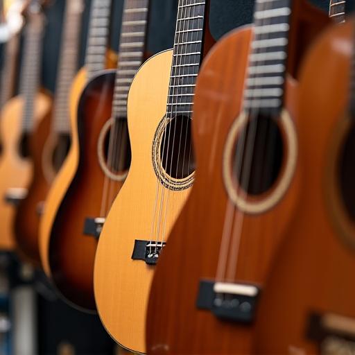 Selezione di chitarre acustiche esposte in negozio.