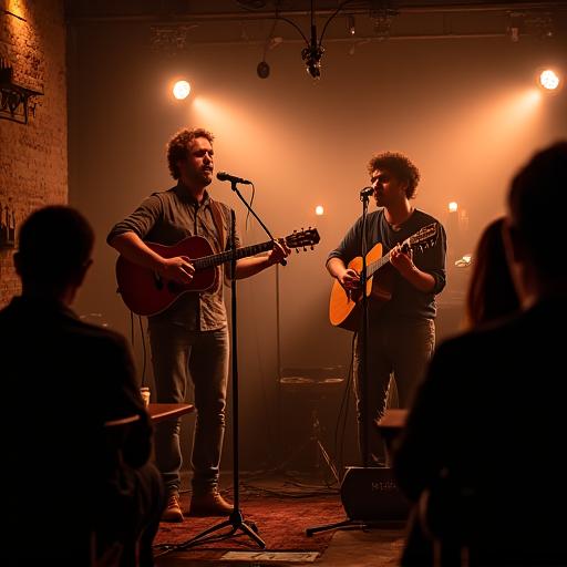 Un duo musicale si esibisce in un piccolo concerto.